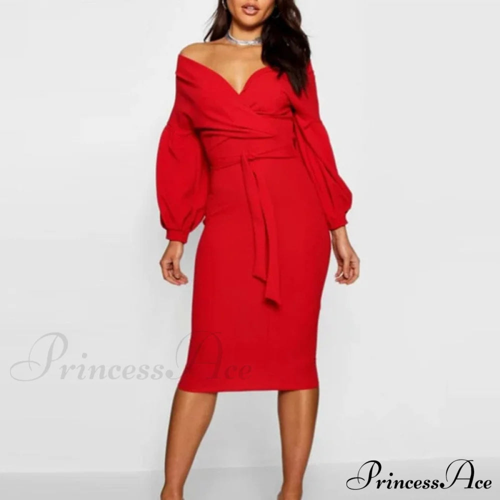 Gown With Bodycon And Spring Deep V Neck Lantern Sleeves Sashes 5 / S