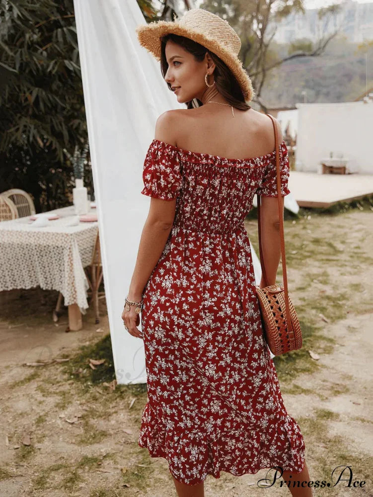 Gown With Brief Bohemian Arm Print M / Green Print Dress