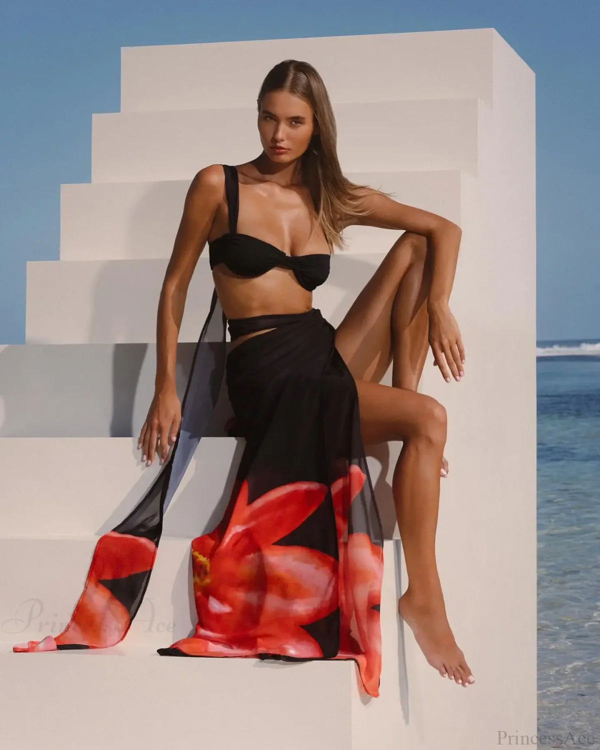 Gradient Print Halter Bikini Set black / S