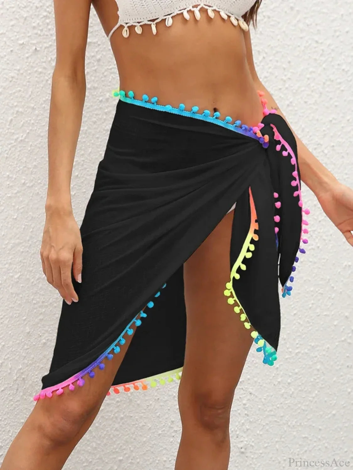 Gradient Tassel Beach Shawl Wrap Cover Up Black / One Size