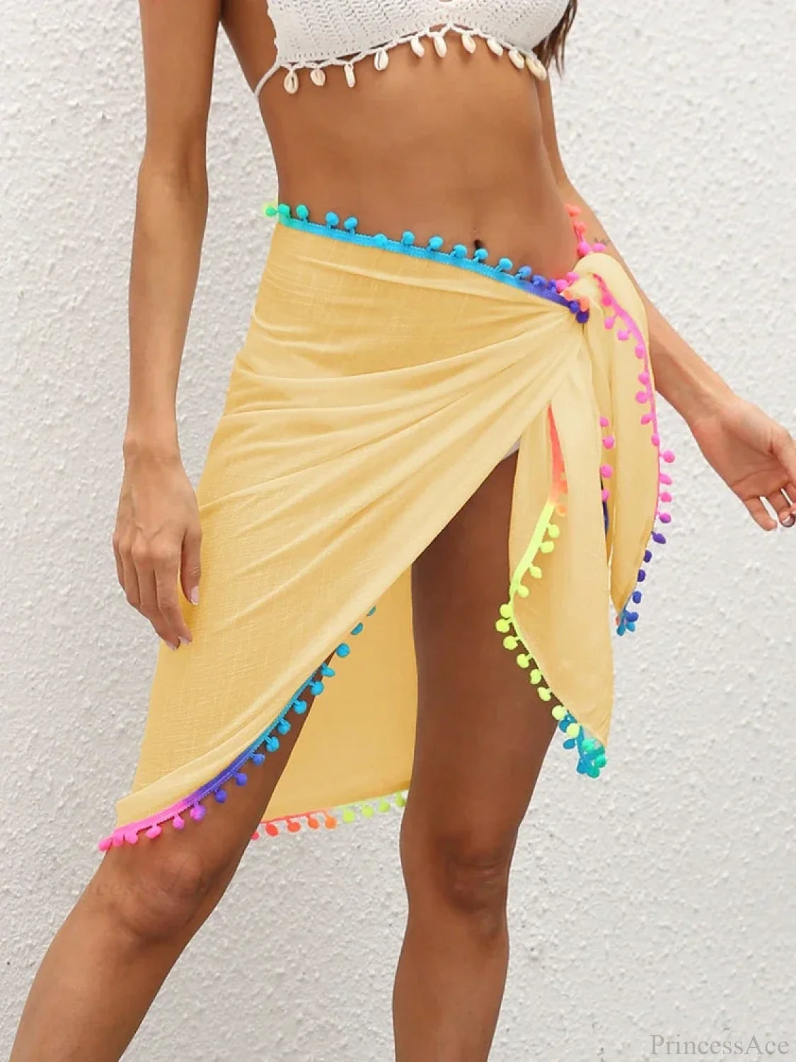 Gradient Tassel Beach Shawl Wrap Cover Up Yellow / One Size