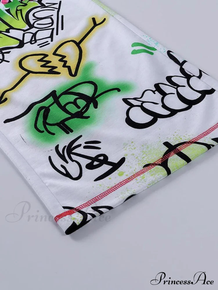 Graffiti Print Graceful Bodycon Maxi Dress Pants