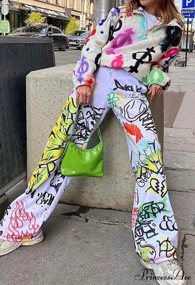 Graffiti Print Graceful Bodycon Maxi Dress Pants