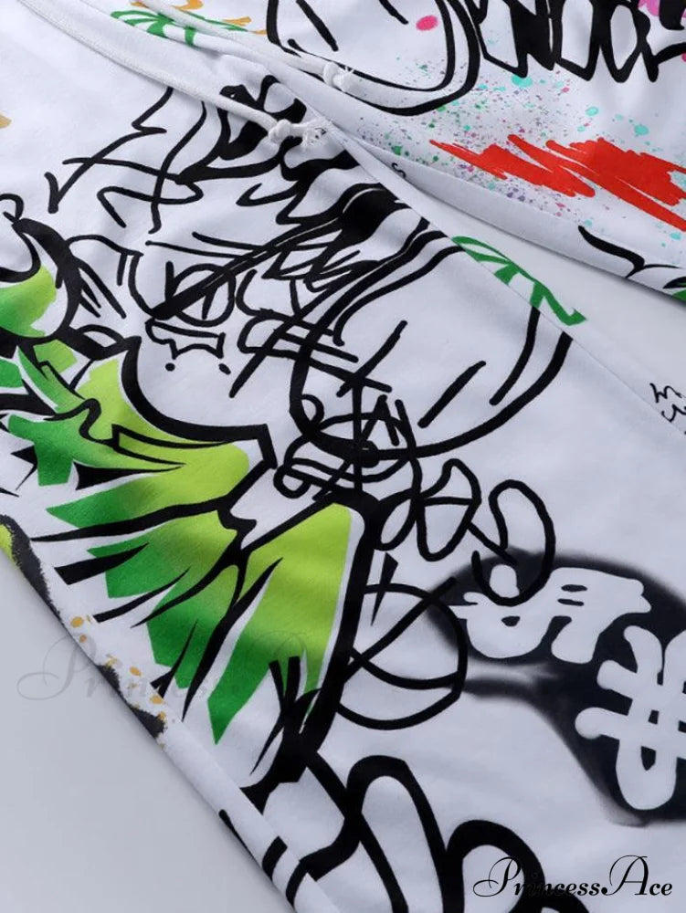 Graffiti Print Graceful Bodycon Maxi Dress Pants