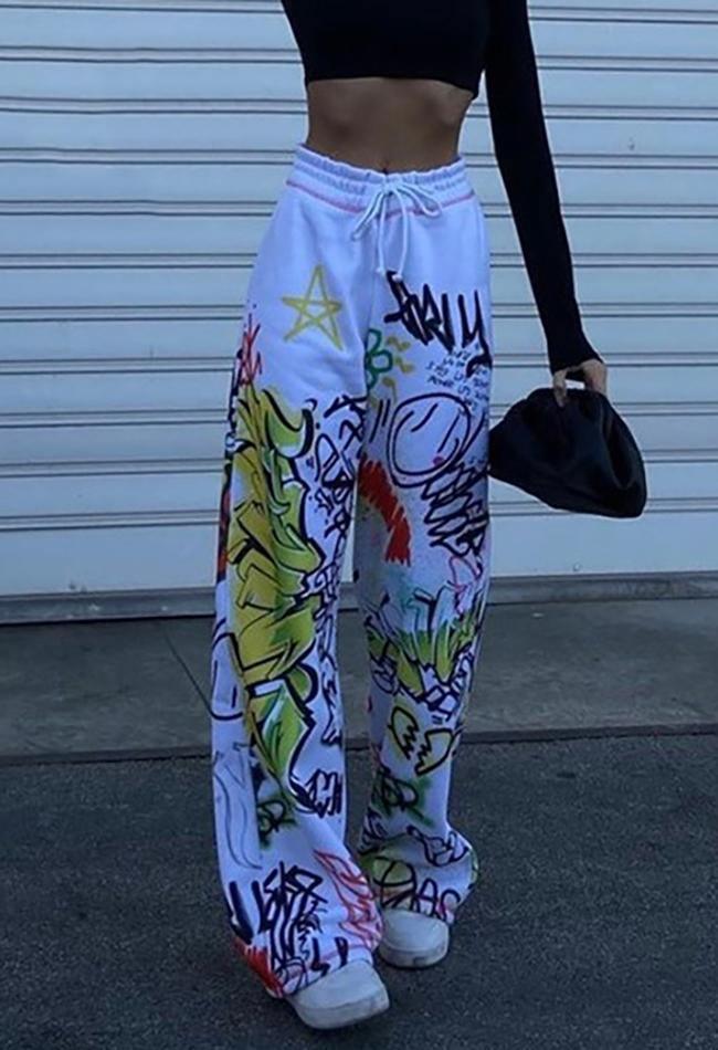 Graffiti Print Graceful Bodycon Maxi Dress Pants