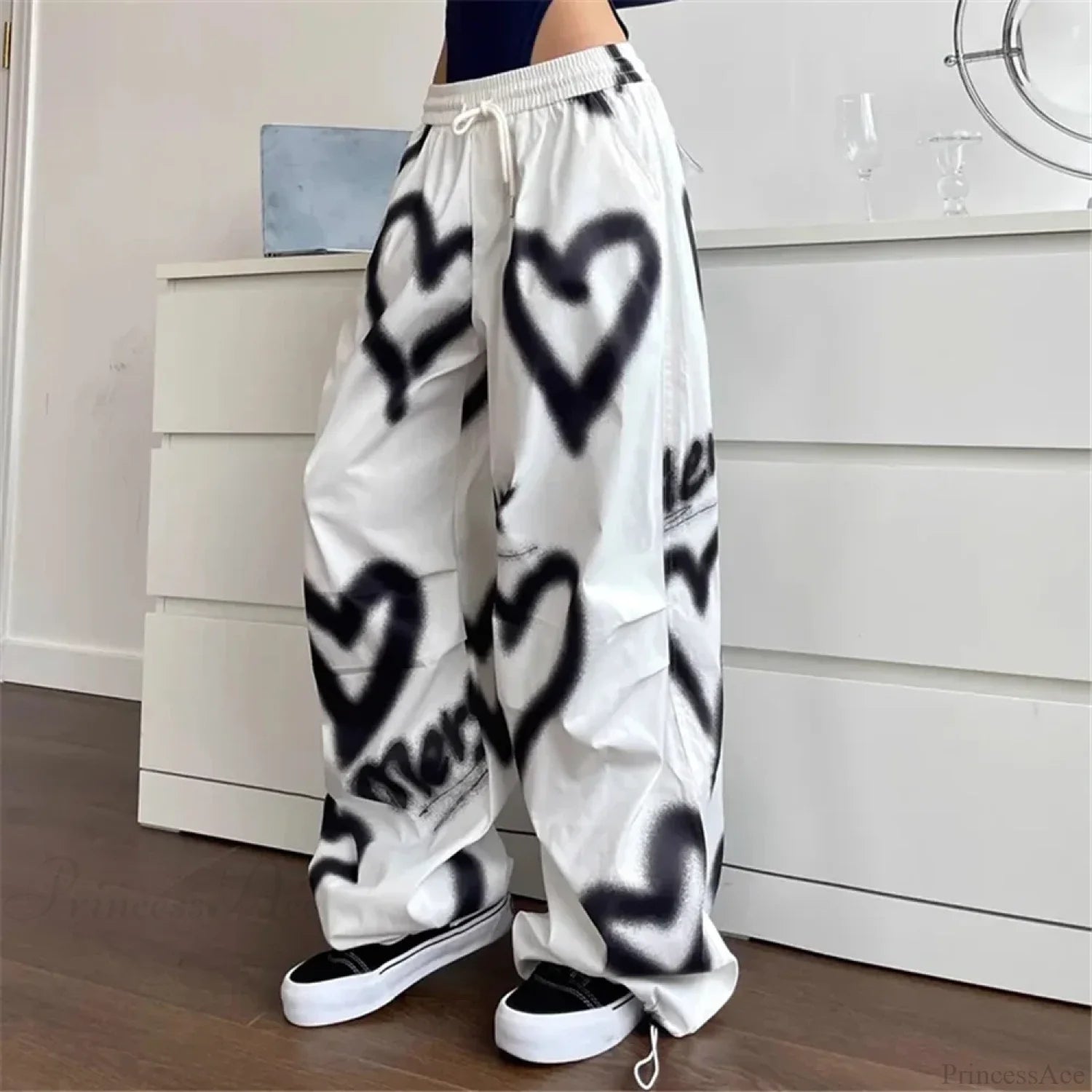 Graffiti Wide Leg Elastic Drawstring Jogging Pant WHITE / XS pant-250223