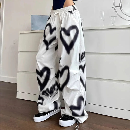Graffiti Wide Leg Elastic Drawstring Jogging Pant WHITE / XS pant-250223