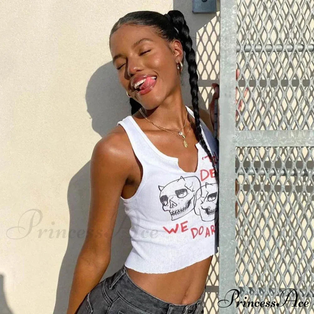 Graphic Cyber Streetwear Women Chic Sleeveless Activity 2024 Harajuku Skinny Crops Tank Top