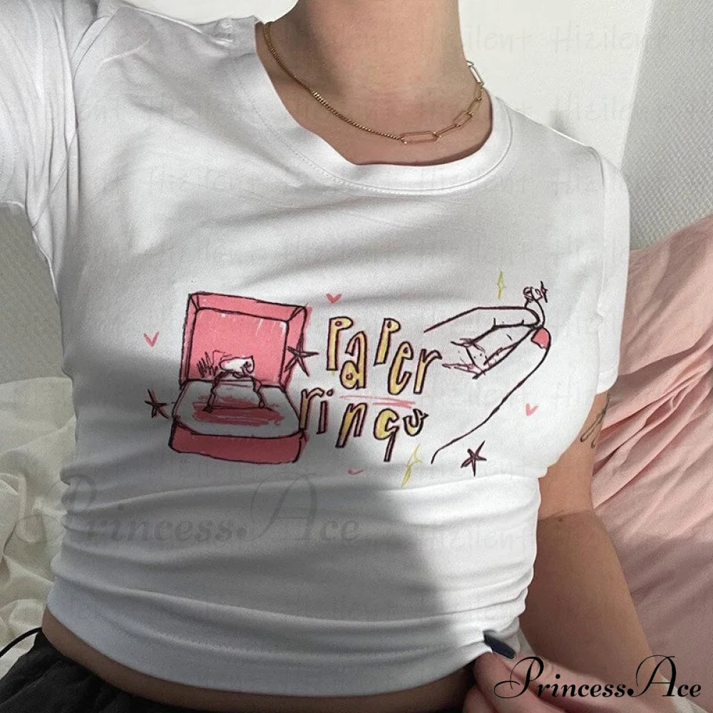 Graphic Paper Stylish Ring White Tee