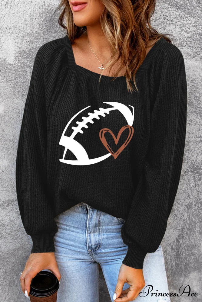 Graphic Ribbed Football Top Women’s Clothing