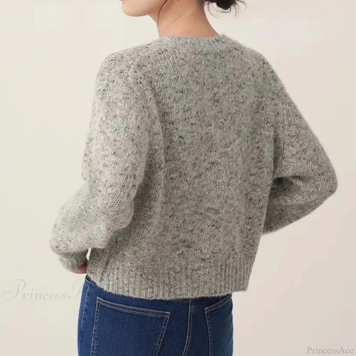 Gray Elegant O-neck Button Cardigan GRAY / One Size