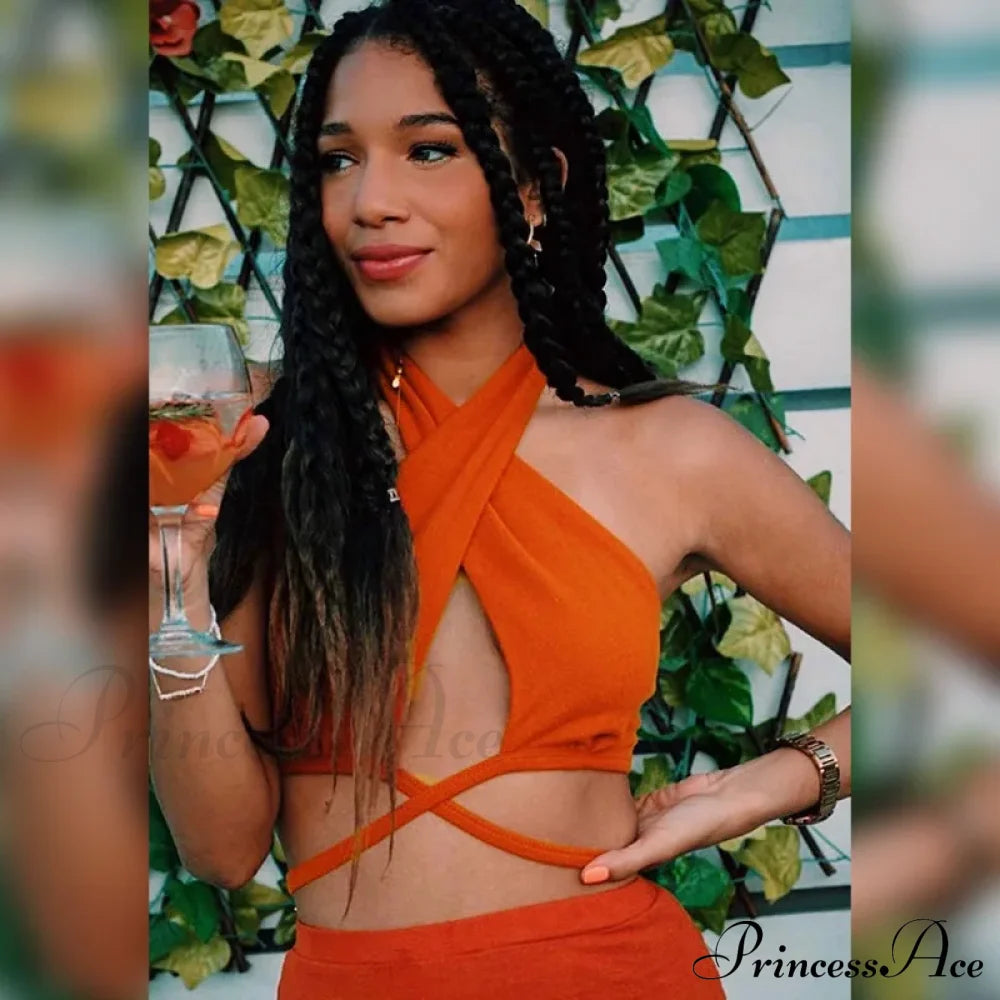 Green Bandage Halter Crops For Women Sleeveless Backless Club Party Chic Wrap Cropped Slim