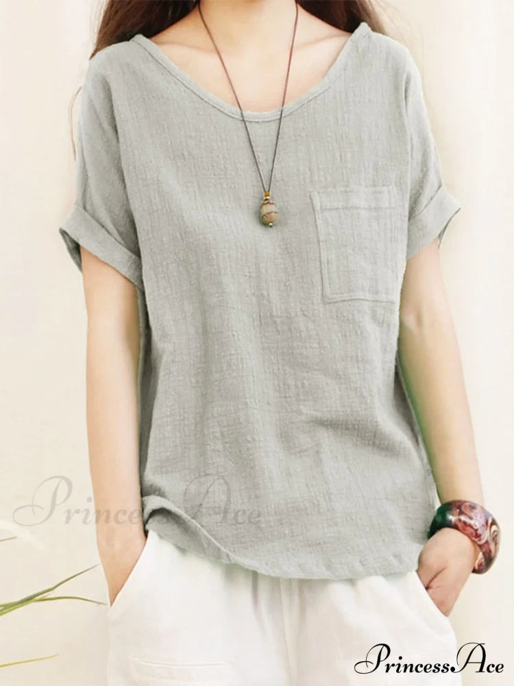 Green Brief Solid Blouse Arm Women Linen 5Xl Cotton Casual 2024 O Neck Oversize Warm-Season Lady