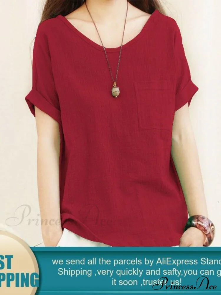 Green Brief Solid Blouse Arm Women Linen 5Xl Cotton Casual 2024 O Neck Oversize Warm-Season Lady