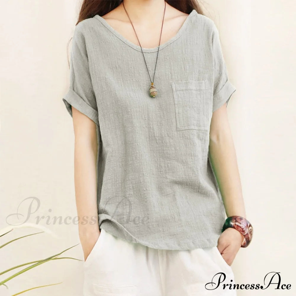 Green Brief Solid Blouse Arm Women Linen 5Xl Cotton Casual 2024 O Neck Oversize Warm-Season Lady