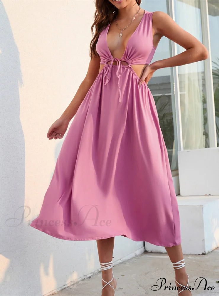 Green Halter-Neck Backless Maxi Dress With Waisted Detail S / Pink Dresses