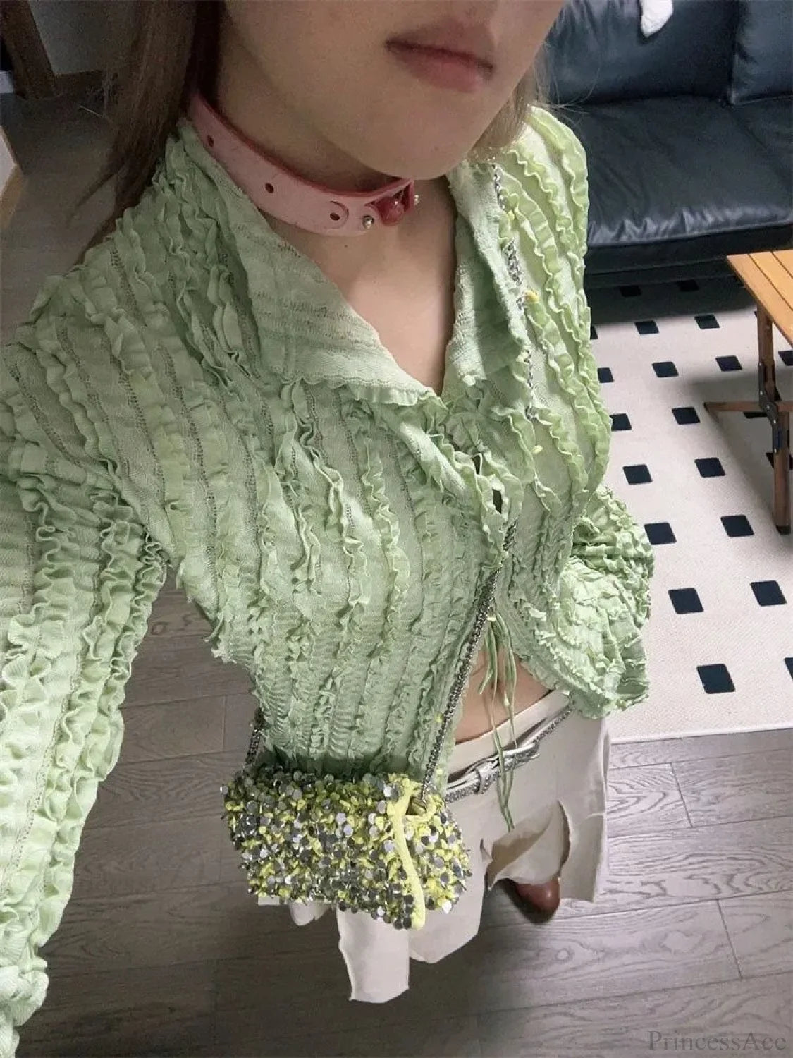 Green Vintage Long Sleeve Blouse blouse-250223