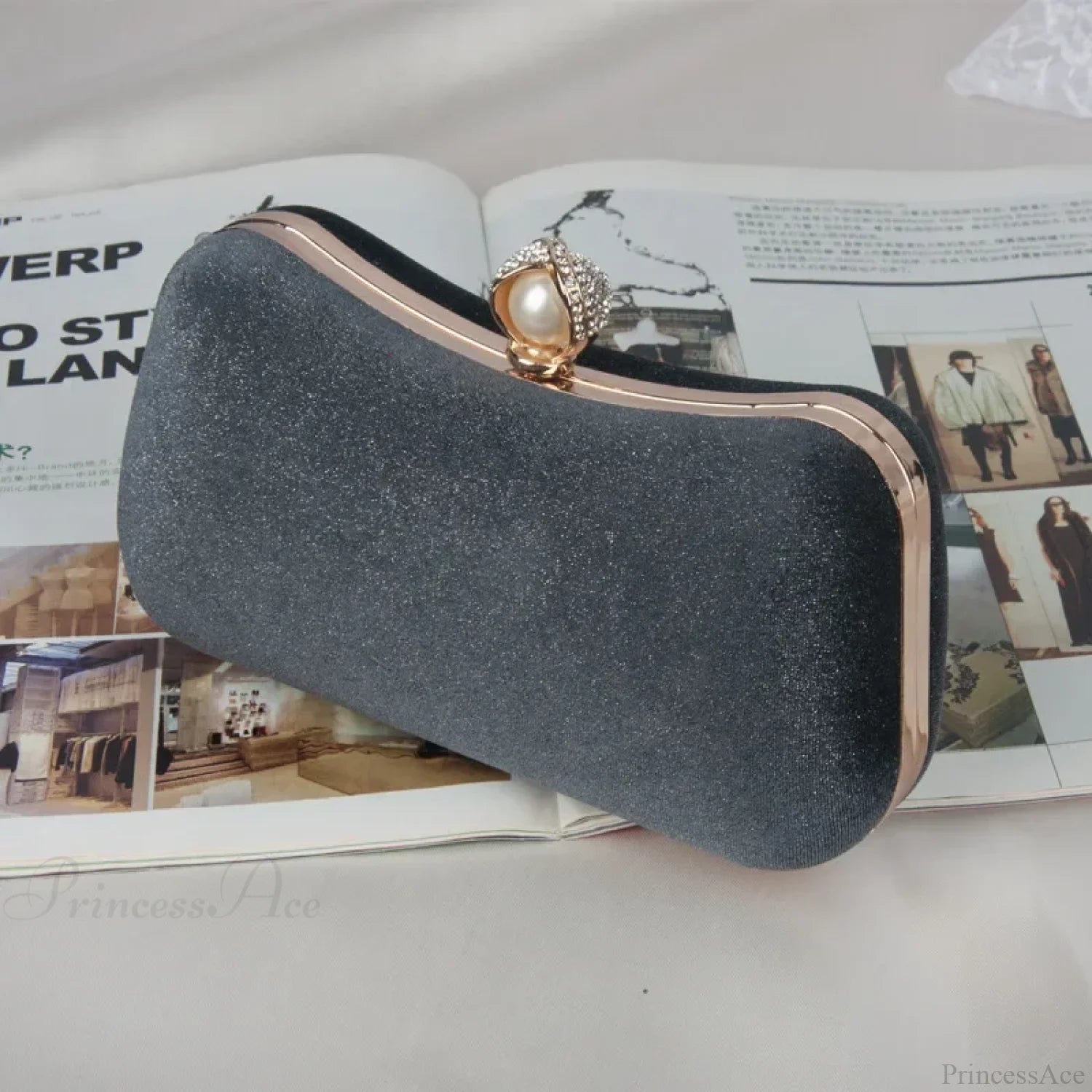 Green Vintage Wedding Evening Clutch Bag Grey / 20x5x11cm clutchbag-250126