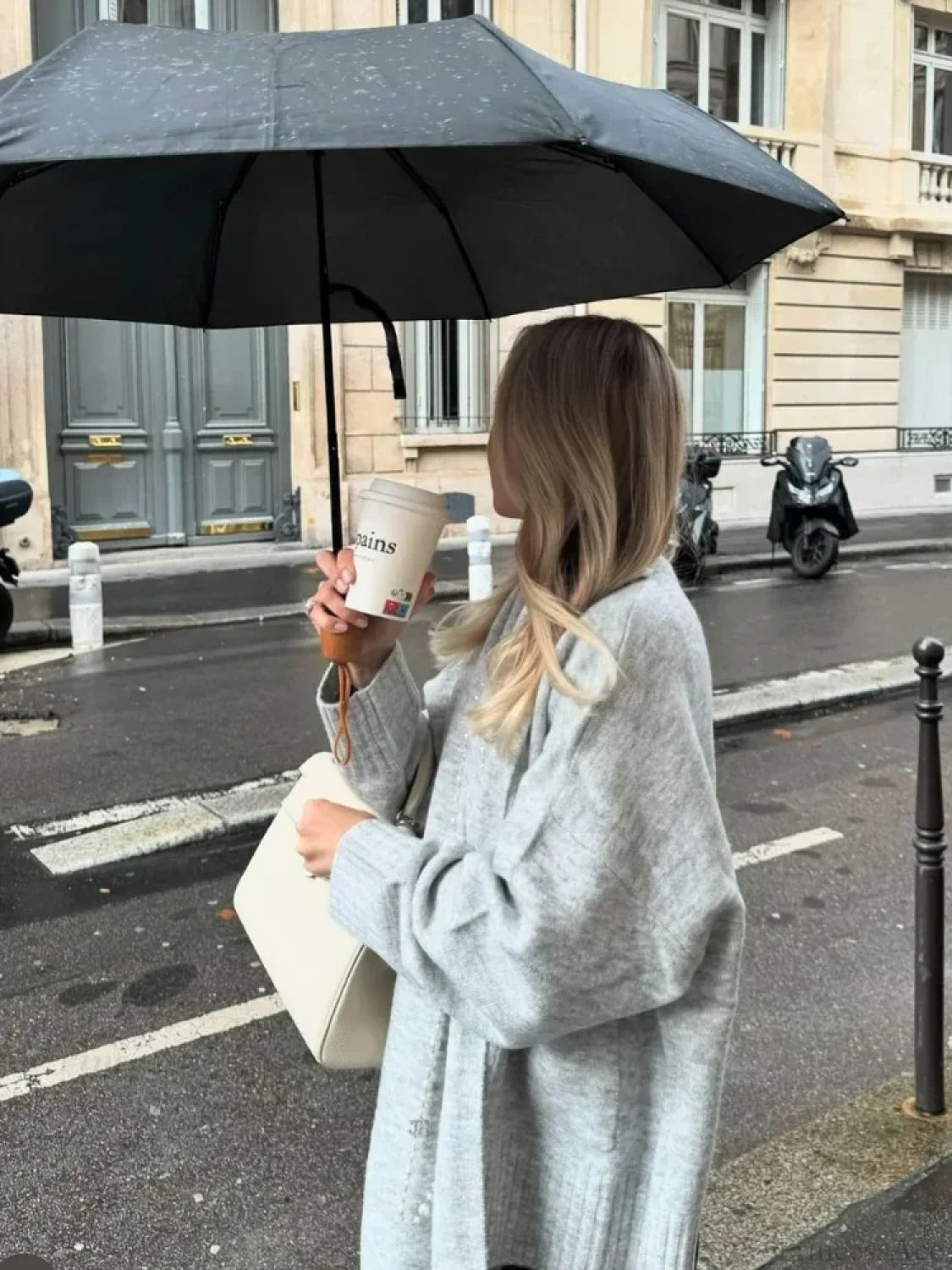 Grey Scarf Collar Loose Cashmere Cardigan