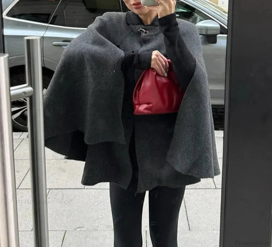 Grey Splicing Knitted Cloak Coat Grey / S