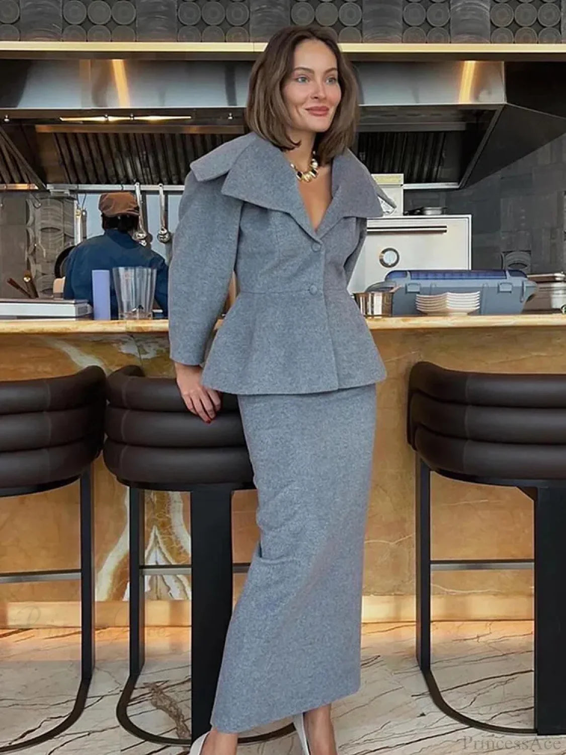 Grey Wool Blends Coat