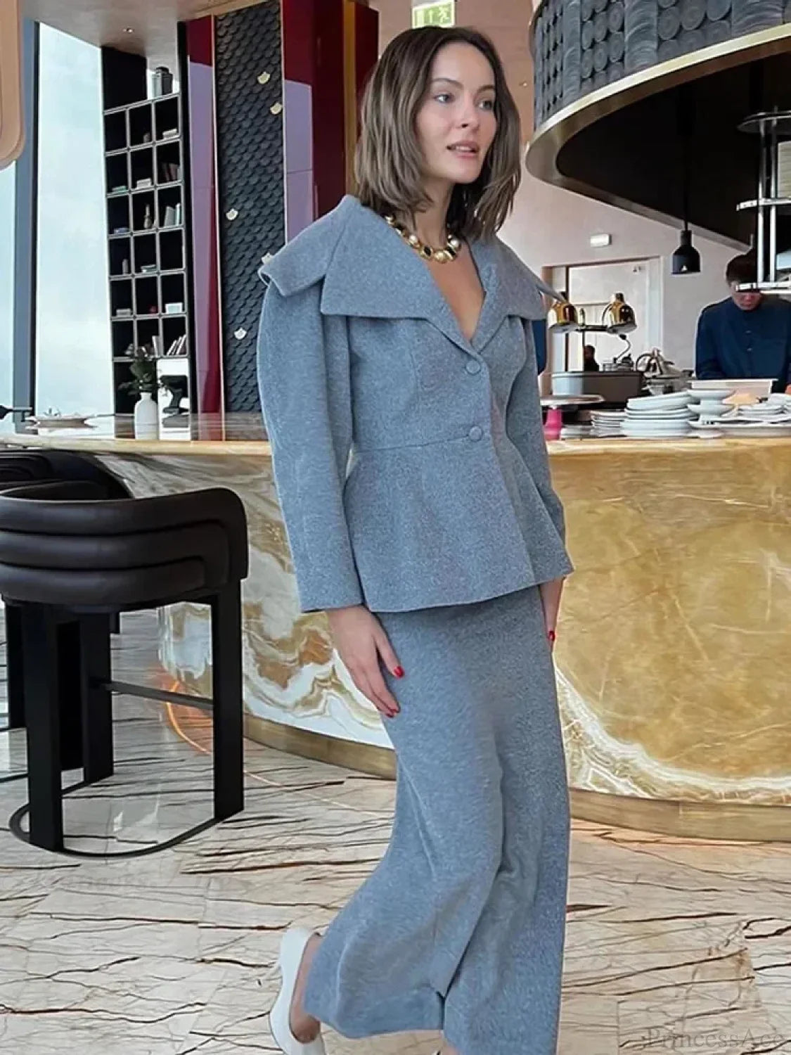 Grey Wool Blends Coat Grey / S