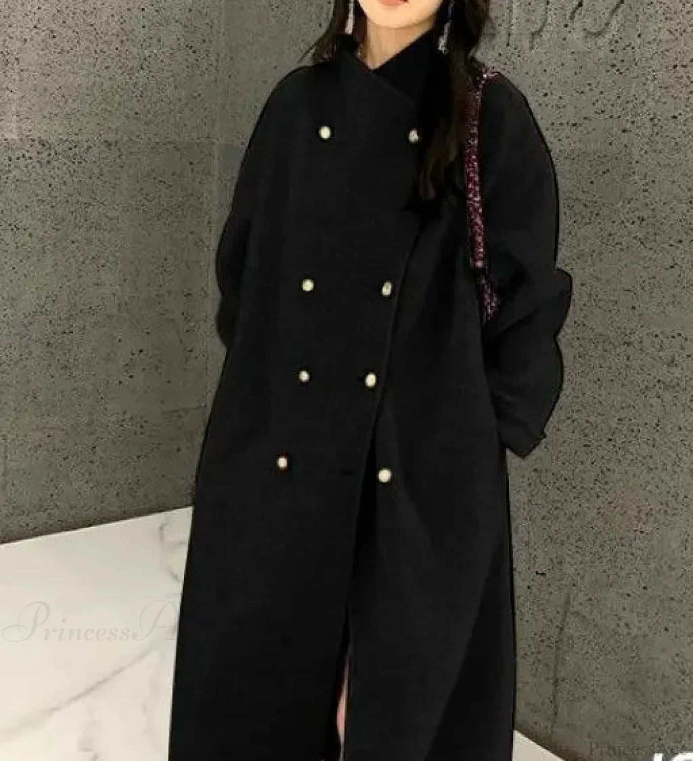Grey Wool Loose-Fit Fleece Overcoat Black / S