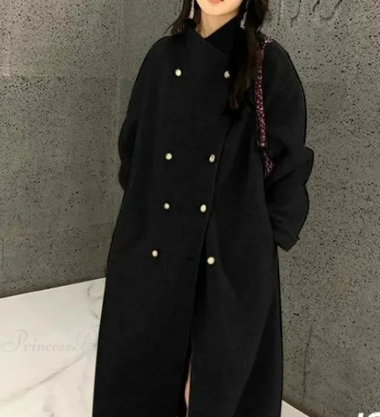 Grey Wool Loose-Fit Fleece Overcoat Black / S