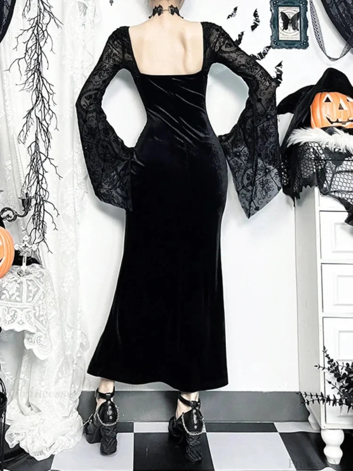 Grouping Mosaic Flare Sleeve Full-Length Dress