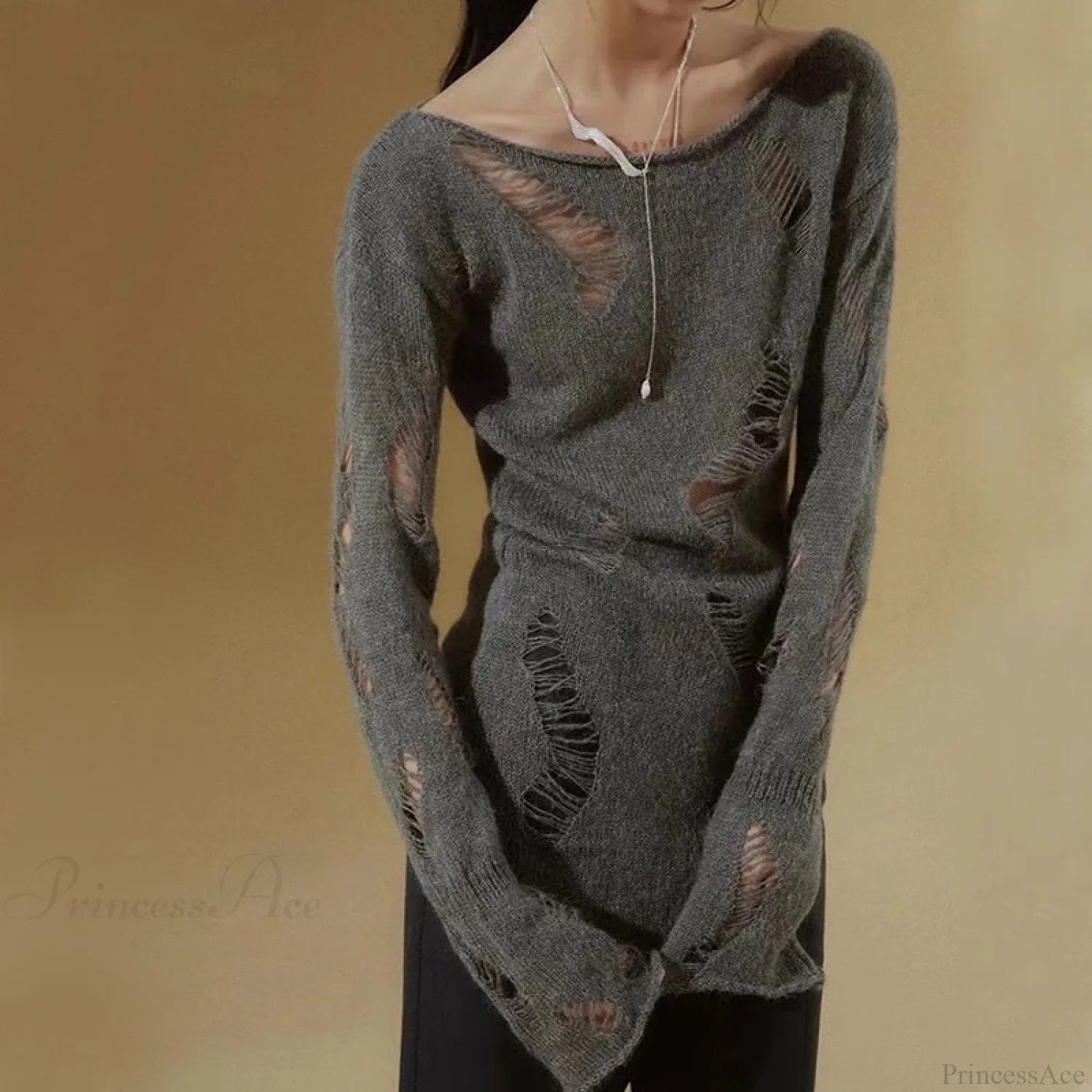 Grunge Hollow Out Knitted Sweater Slim Thin Pullover Knit Top knittop-250126