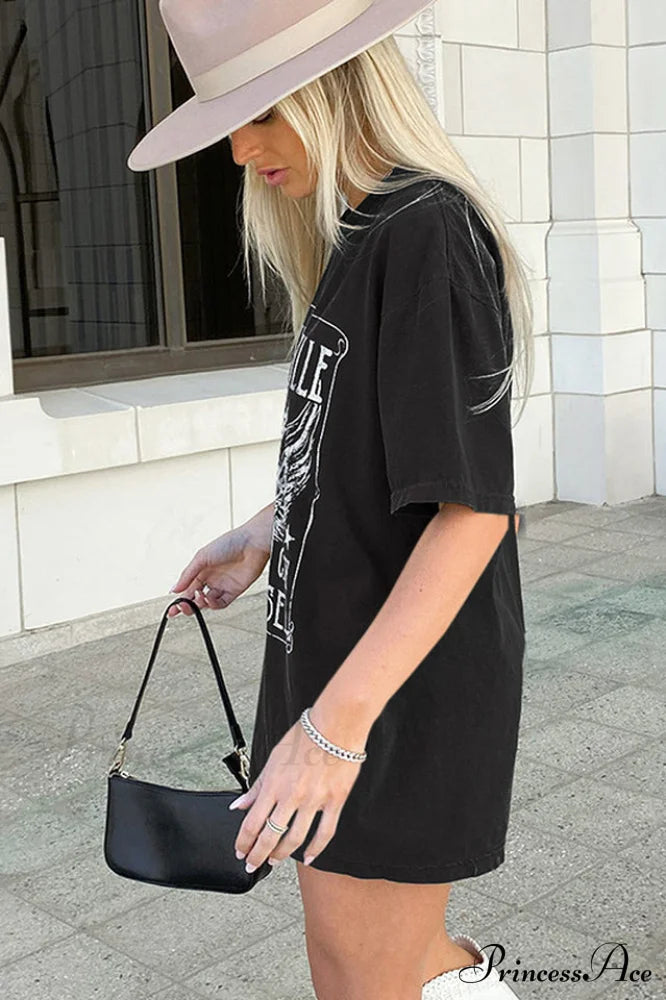 Guitar Slogan Stylish Letter Graphic Tee