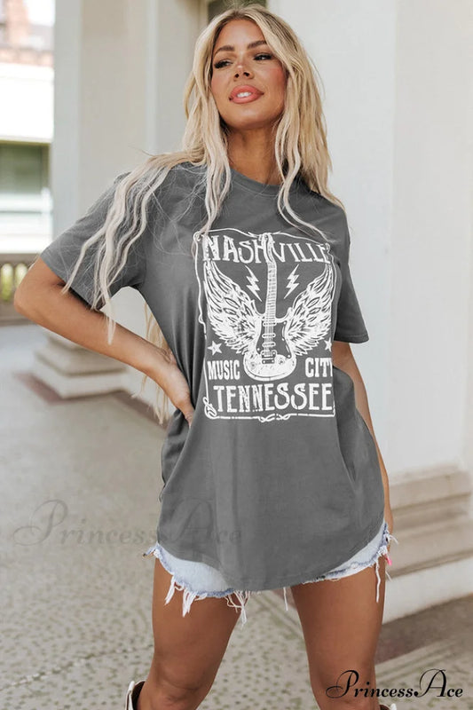 Guitar Slogan Letter Graphic Tee | Dress In Beauty