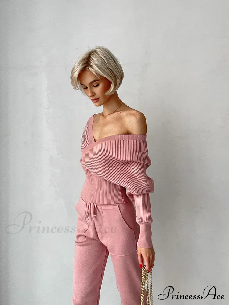 Hala Elegant Knitted Set Pink / One Size