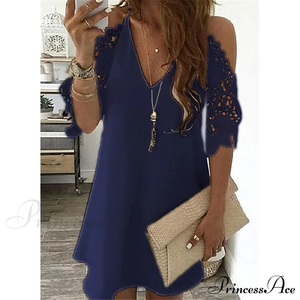 Women's Half Sleeve Solid Cutout Shift Dress Navy __stock:200 casual dresses clothes dresses refund_fee:1200