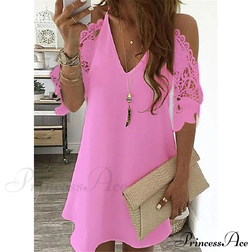 Women's Half Sleeve Solid Cutout Shift Dress Pink __stock:200 casual dresses clothes dresses refund_fee:1200