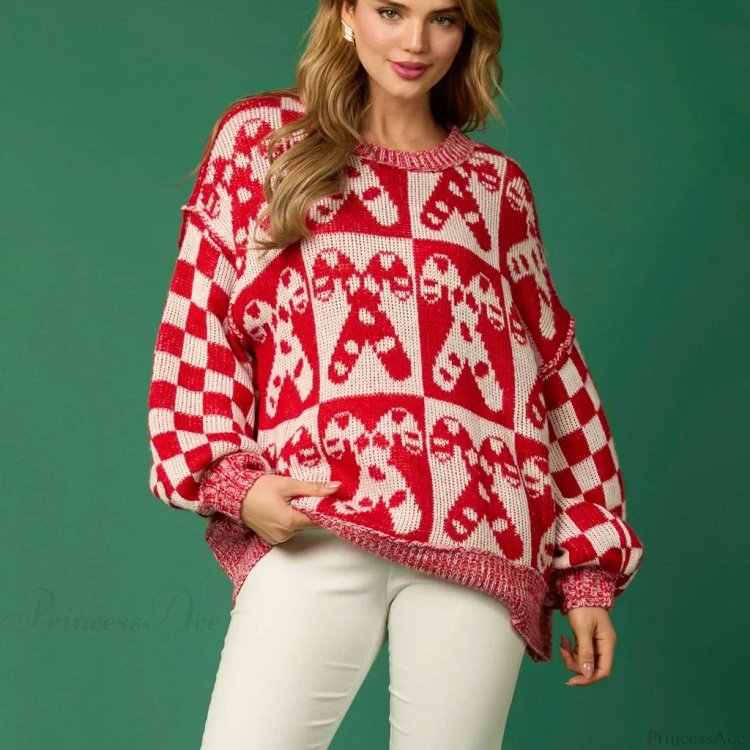 Halloween Christmas Round Neck Long Sleeve Aesthetic Gingerbread Loose Sweater Red / S Sweaters-L