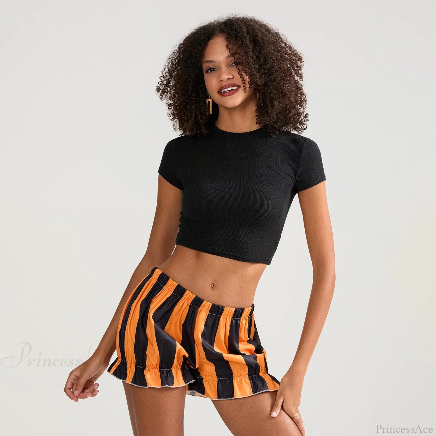 HalLoween Stripe Elastic Waist Short short-250223