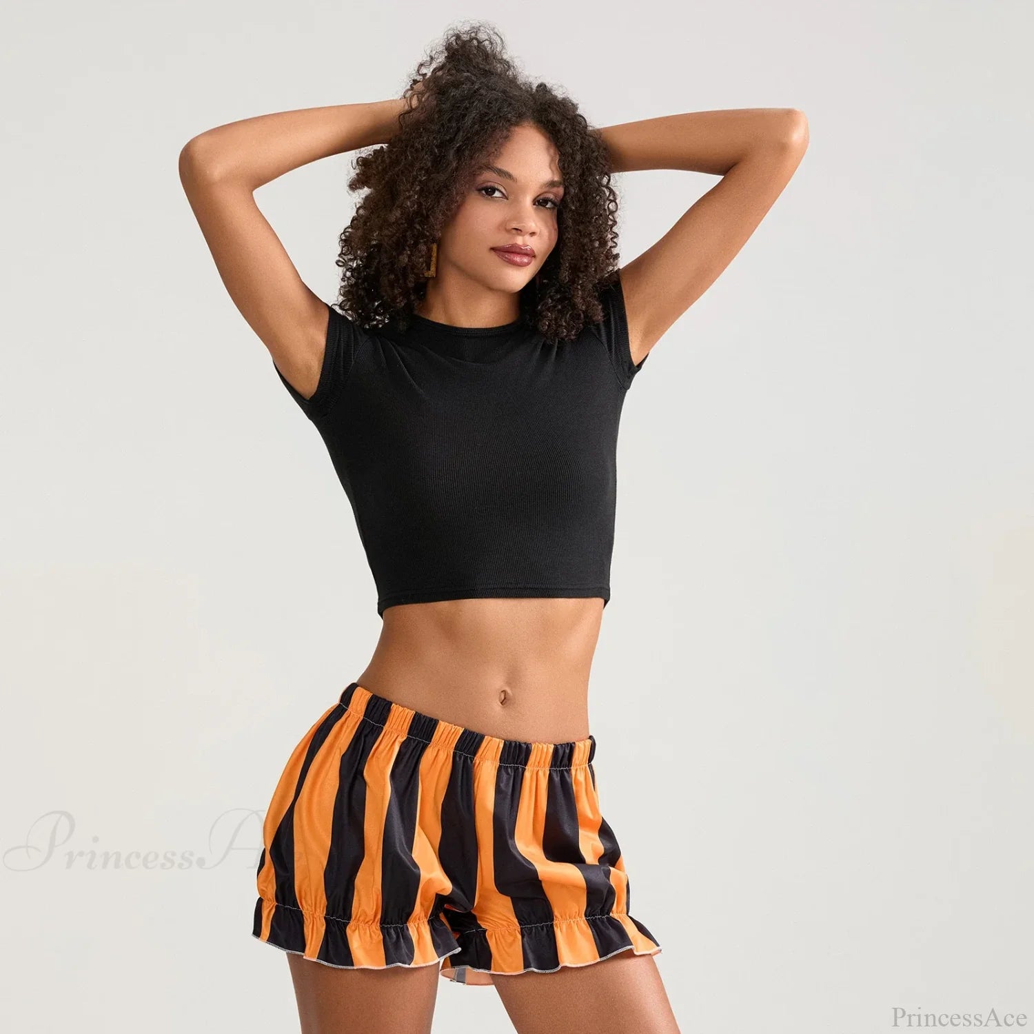 HalLoween Stripe Elastic Waist Short short-250223