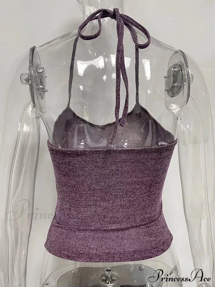 Halter 2 Crop Top T-Shirts Backless Arm Long Y2K Women’s Shoulder Piece Tanks Christmas Tees Off