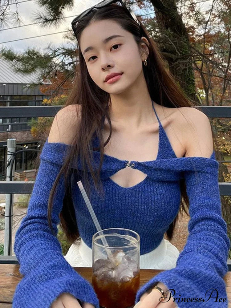 Halter 2 Crop Top T-Shirts Backless Arm Long Y2K Women’s Shoulder Piece Tanks Christmas Tees Off