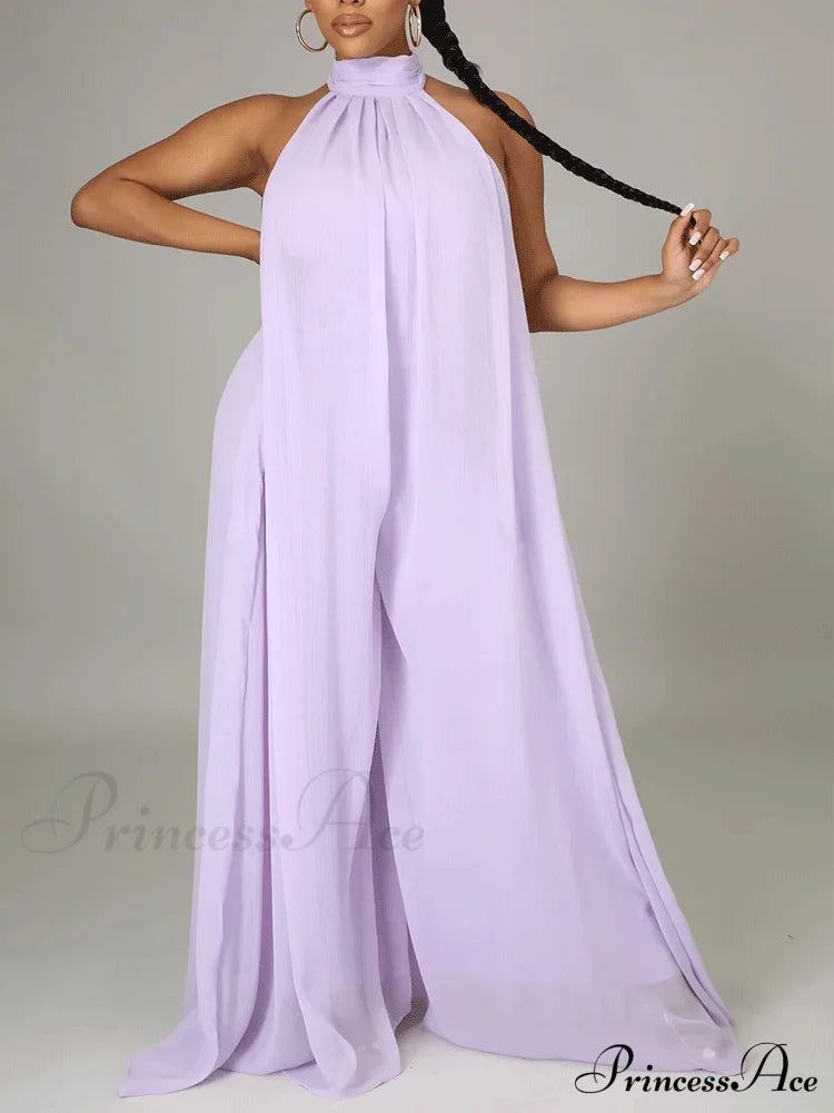 Halter Casual Graceful Maxi Dress Purple / S Jumpsuits & Rompers