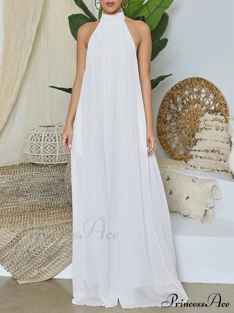 Halter Casual Graceful Maxi Dress White / S Jumpsuits & Rompers