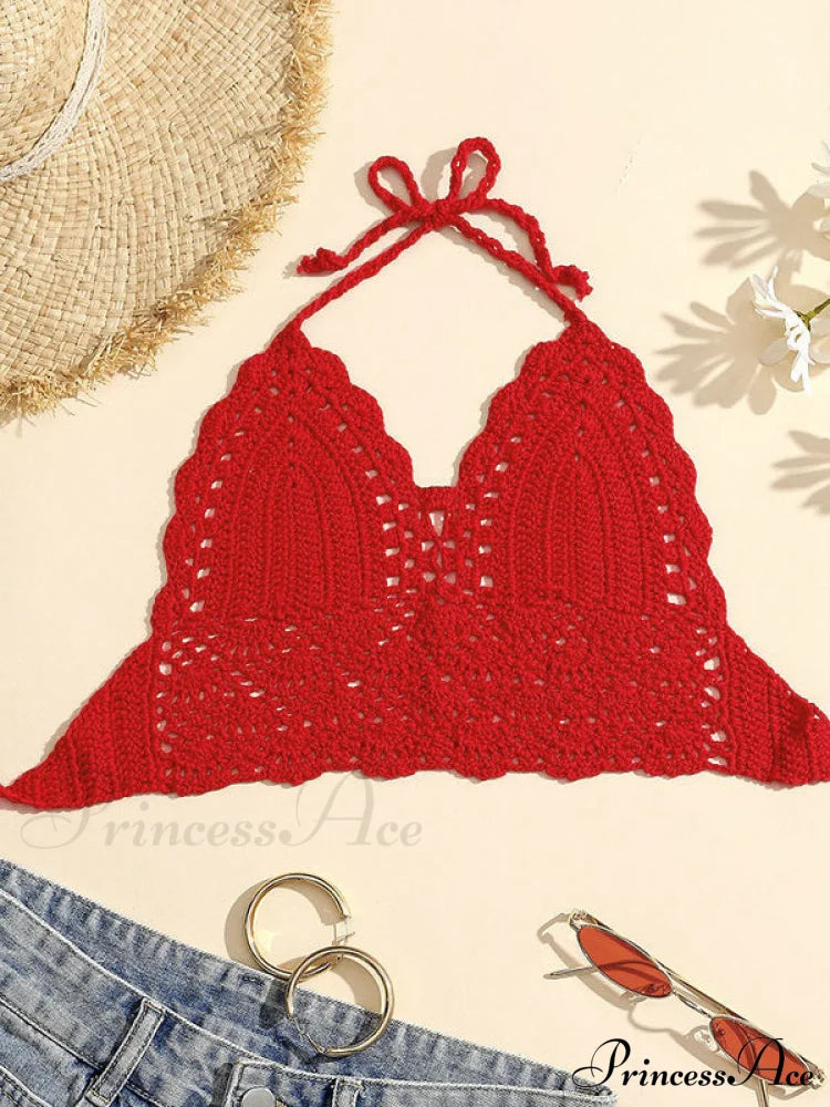 Halter Crochet Hollow Trendy Out Maxi Dress Tank Tops&Camis