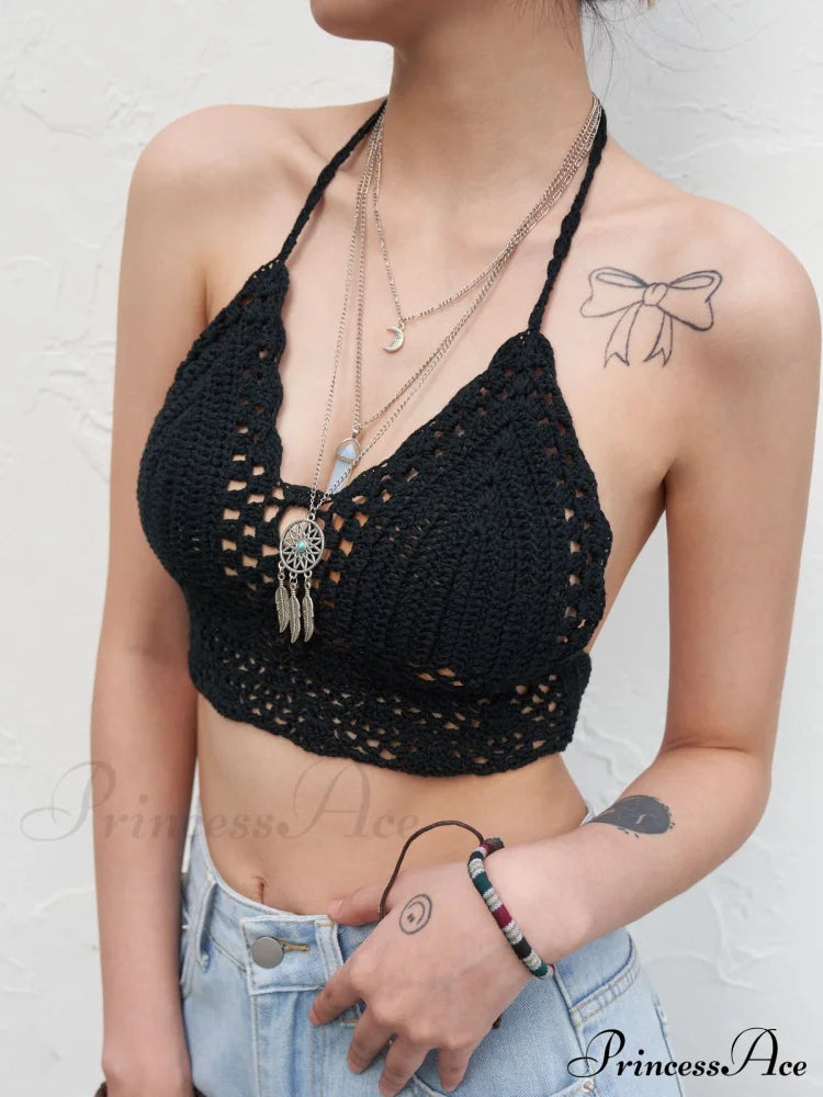 Halter Crochet Hollow Trendy Out Maxi Dress Tank Tops&Camis