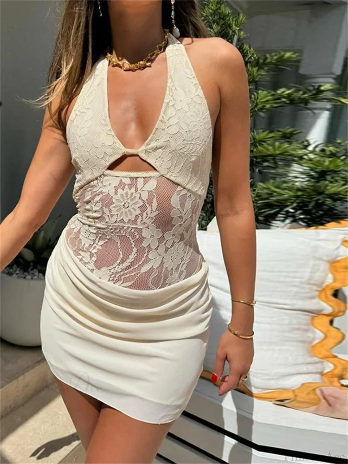 Halter Embroidered Mini Dress Ivory / S minidress-250223