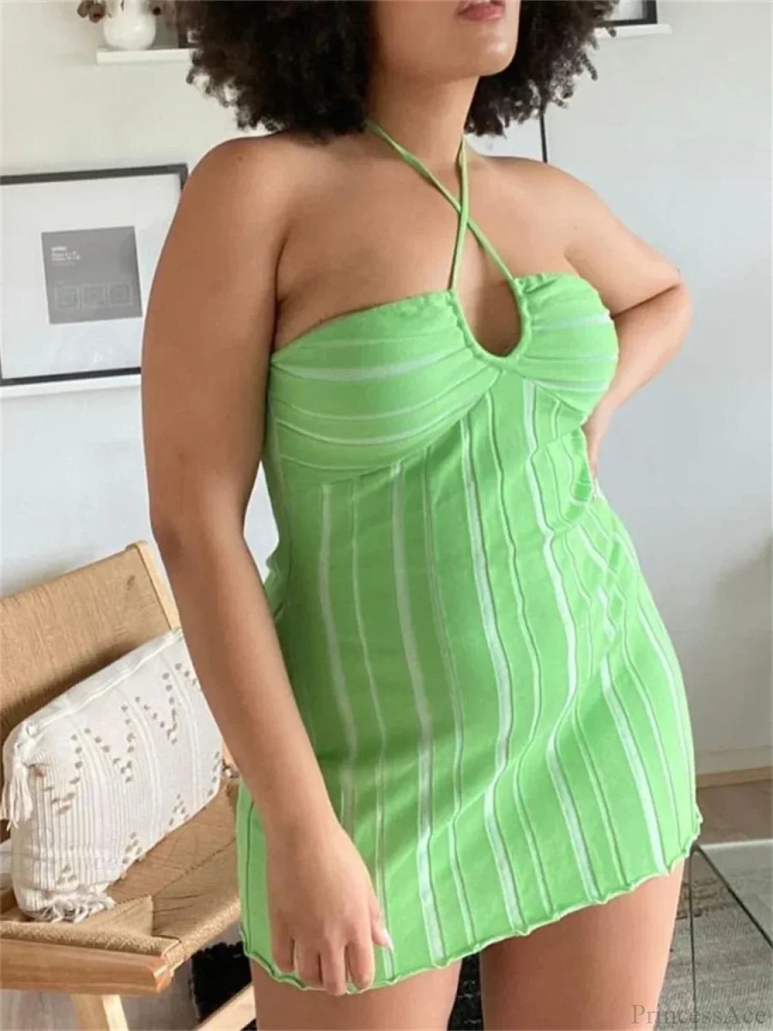 Halter Knitted Wrap Mini Dress minidress-250223