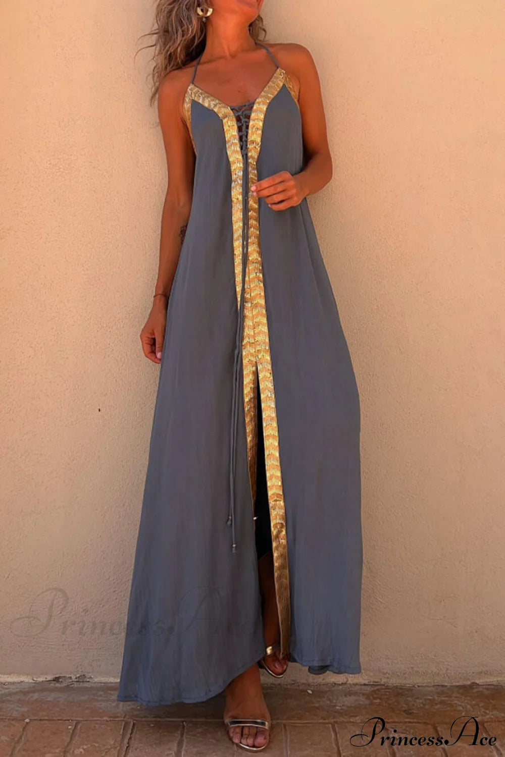 Halter Neck Casual Charming Resort Maxi Dress Gray / S Dresses