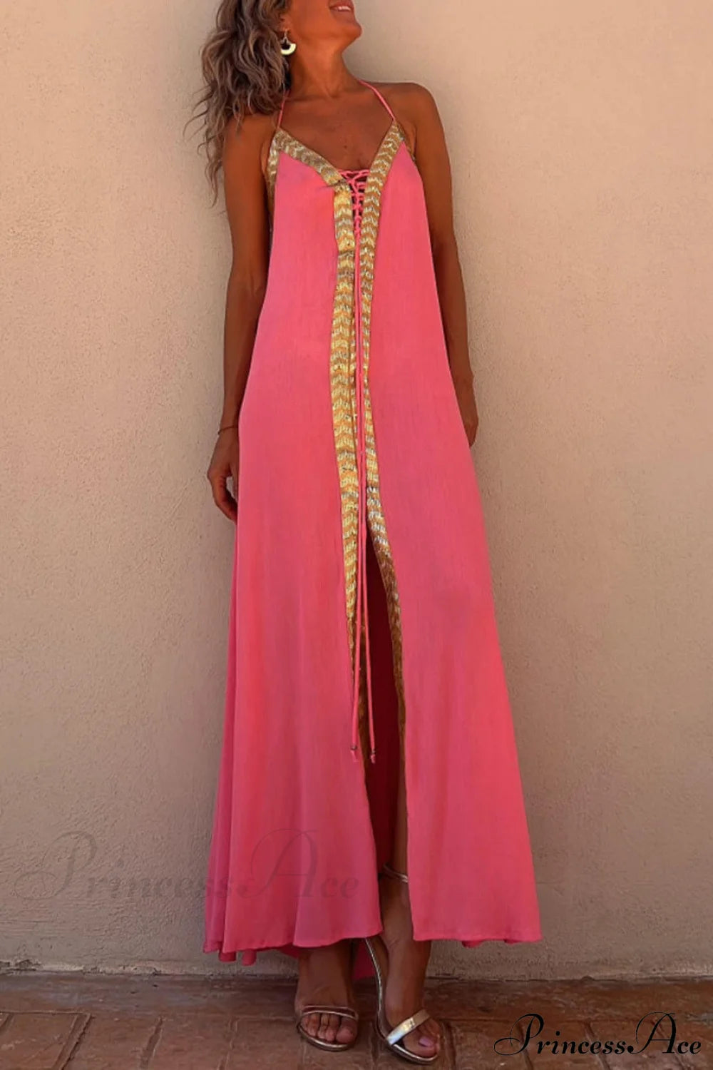 Halter Neck Casual Charming Resort Maxi Dress Watermelon Red / S Dresses