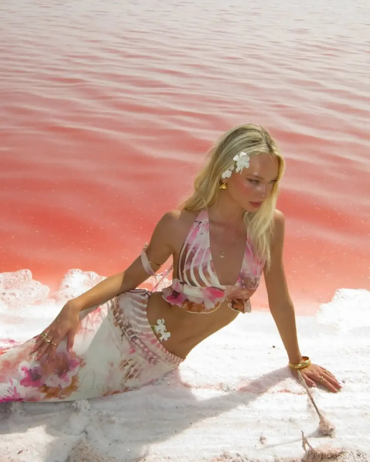 Halter Neck Flower Print Three Piece Swimsuit