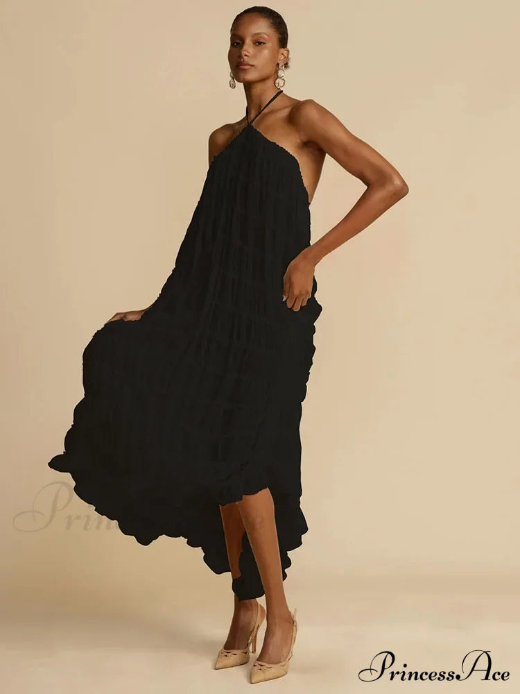 Halter Neck Stylish Ruched Midi Dress Mini